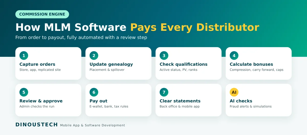 How MLM software calculates commissions from orders to payouts